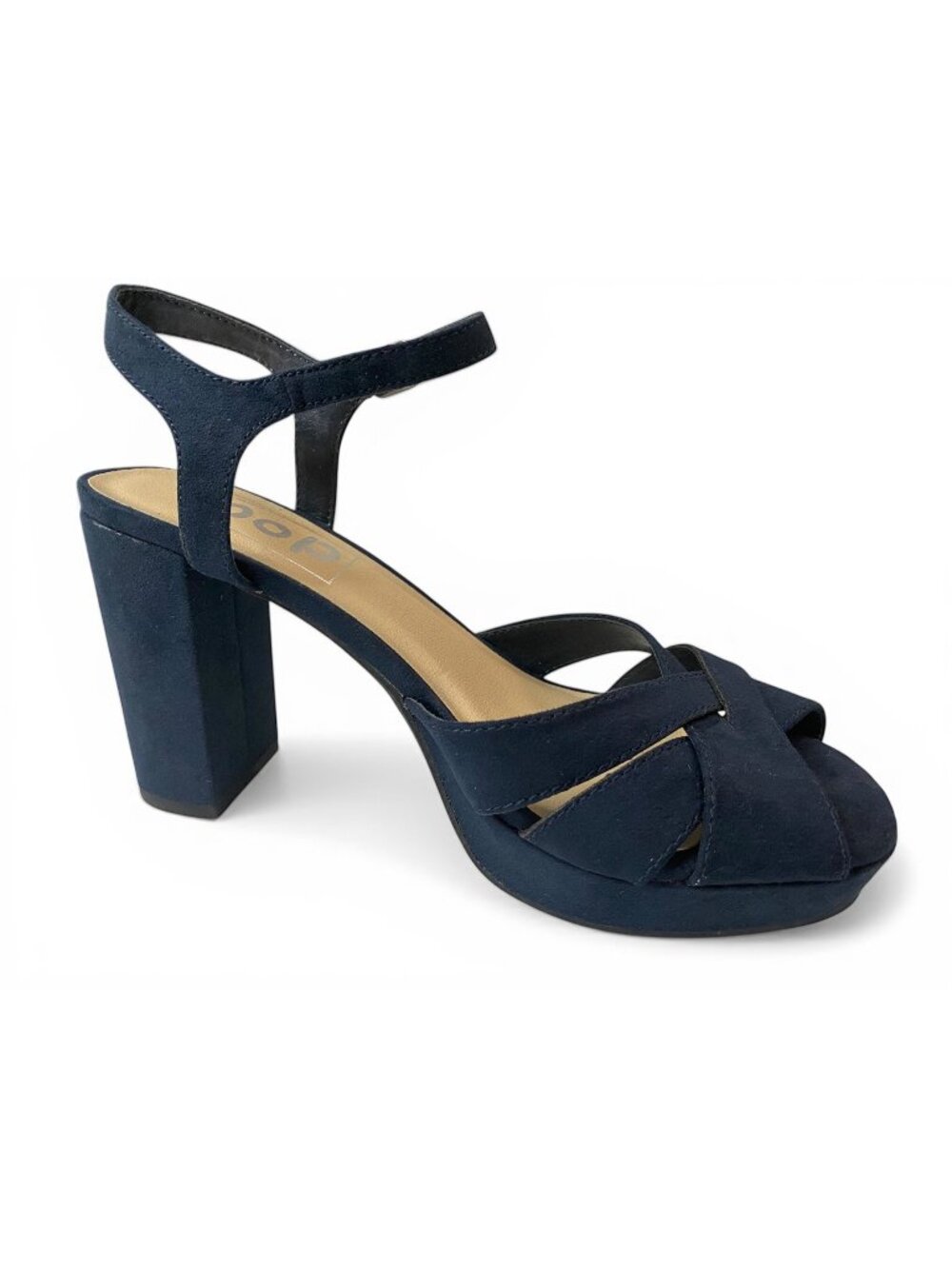 PoP Navy Blue Heels Sandals Womens 6.5 M Block Heel Strappy, Dress Shoes